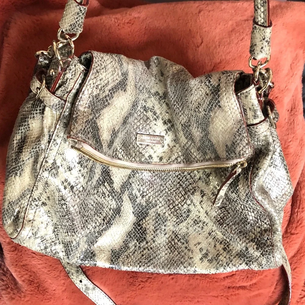 Kate Spade Metallic Snakeskin Leather satchel crossbody CobbleHill Littl…